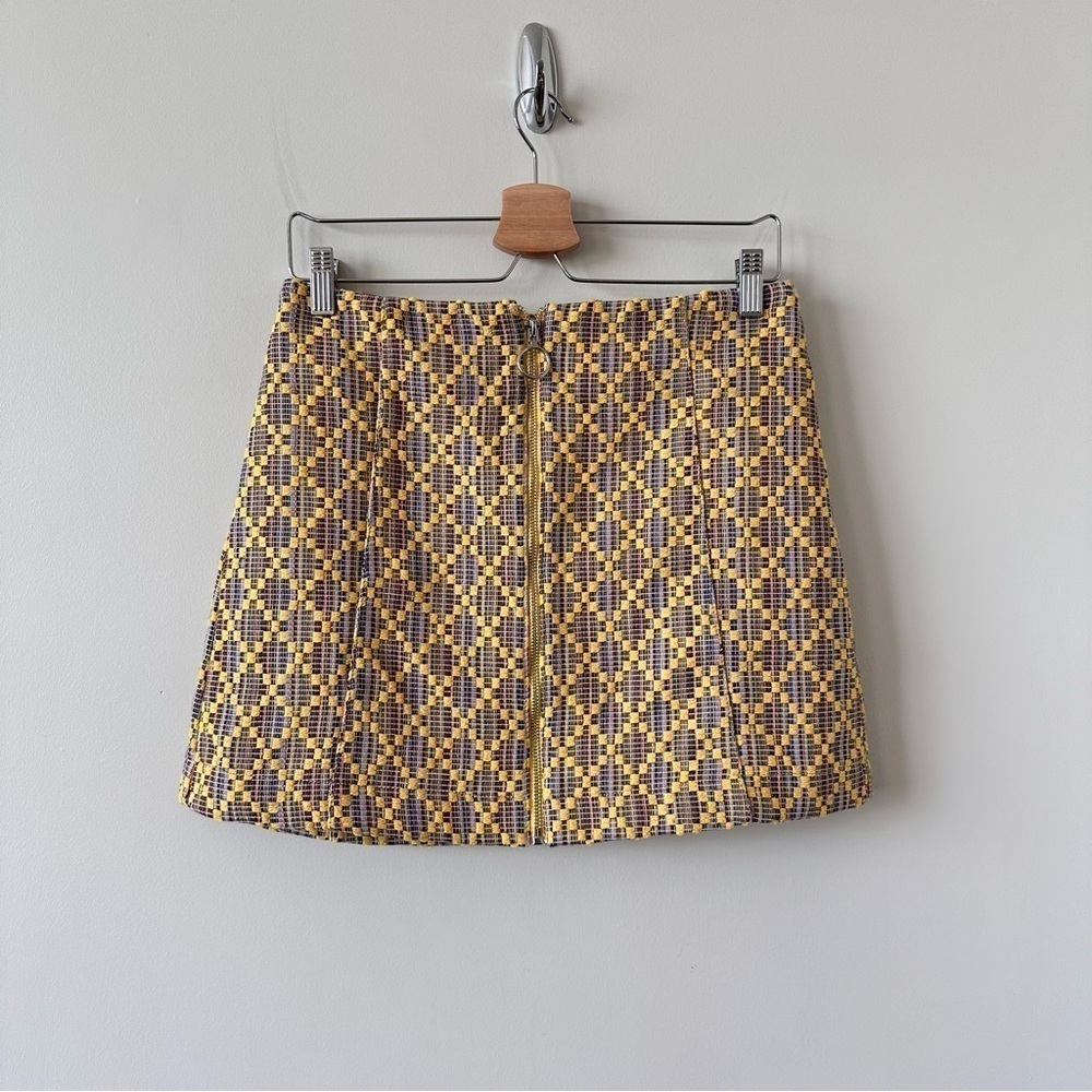 Topshop-Geometric Embroidered Zip Front Mini Summer Skirt (Size:6)